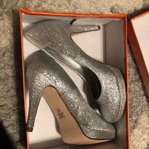 Silver glitter heels